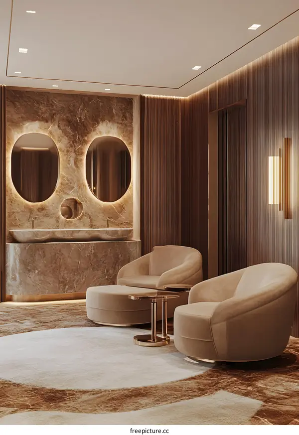 Luxury Interior Design with Oval Mirrors and Two Armchairs
