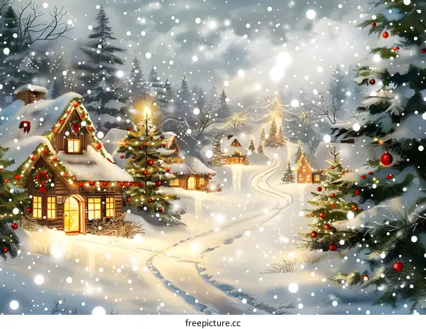 Christmas village in the snow