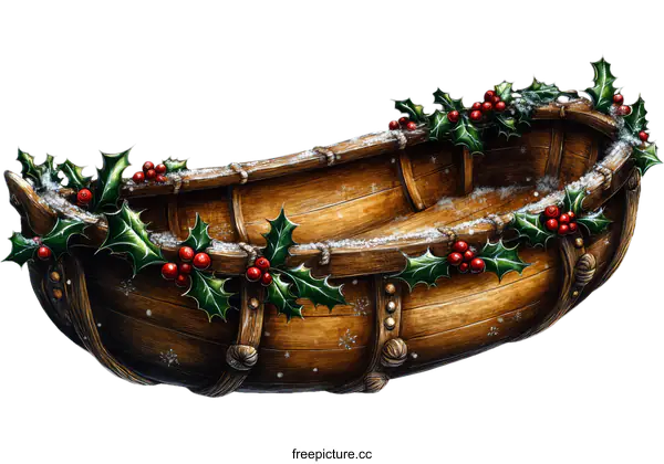 [Transparent Background PNG]Ornate Wooden Christmas Sleigh Illustration