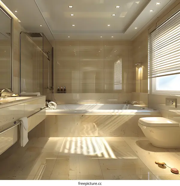 Luxurious Bathroom with Marble and Glass Features