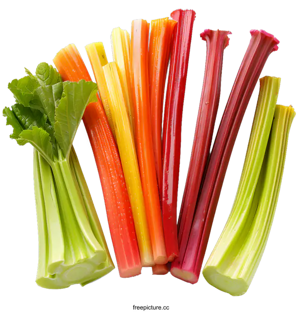 [Transparent Background PNG]Colorful stalks of rhubarb on white