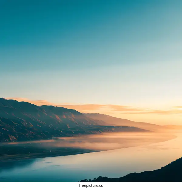 Sunrise Over Mountain Range and River