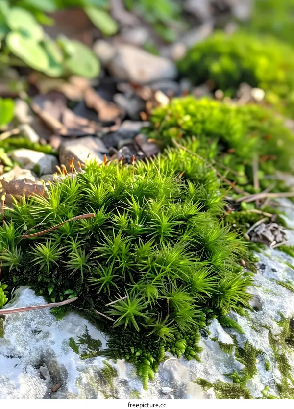 Close Up Of Green Moss Growing On A Stone