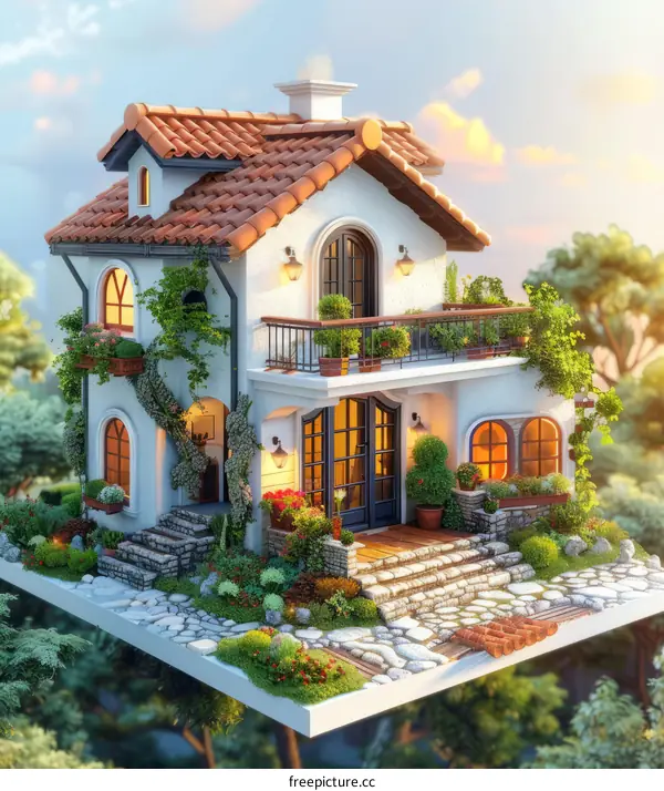 A beautiful Mediterranean style house with a garden