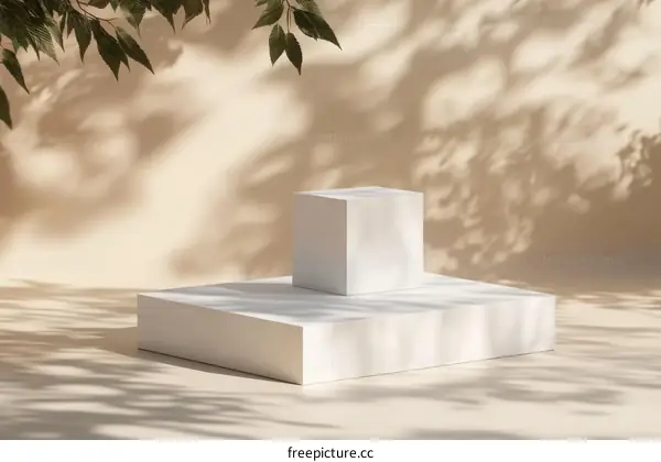 Beige Background with White Display Podium