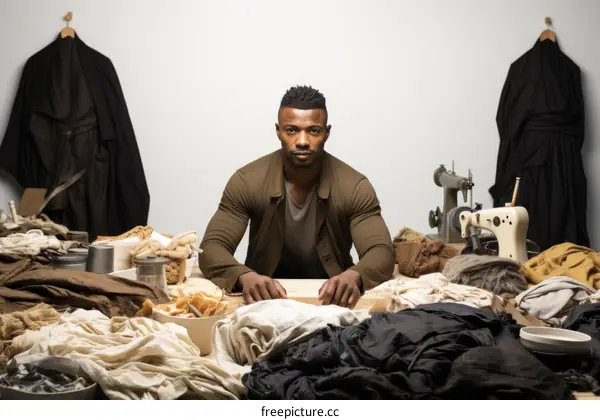 Portrait of a Black Man in a Sewing Studio