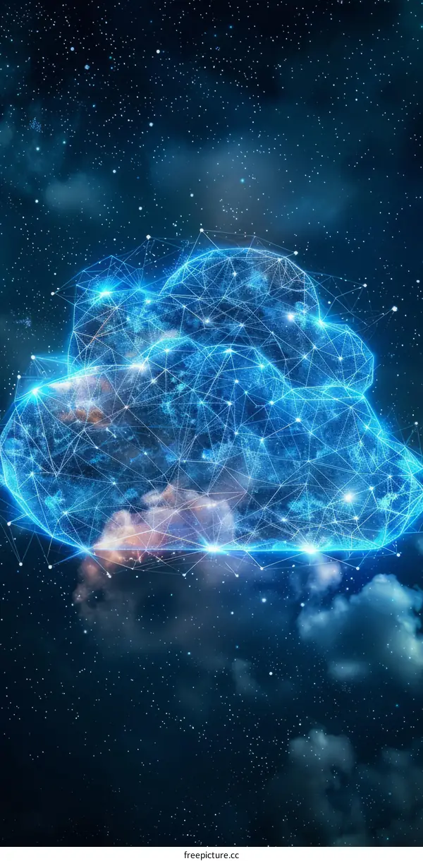 Blue glowing cloud computing network technology background