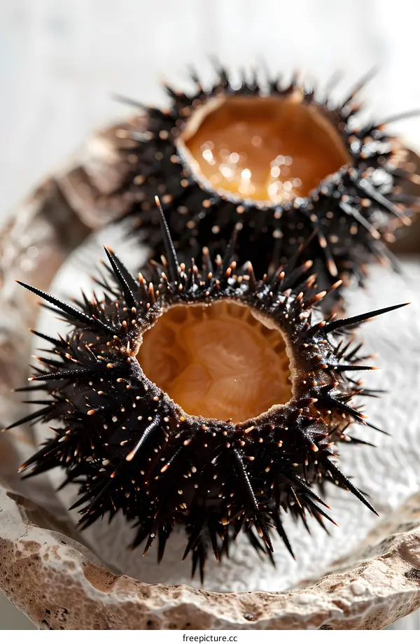 Fresh Sea Urchins on a Plate