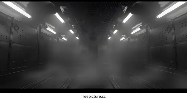 Futuristic Black And White Tunnel With Lights