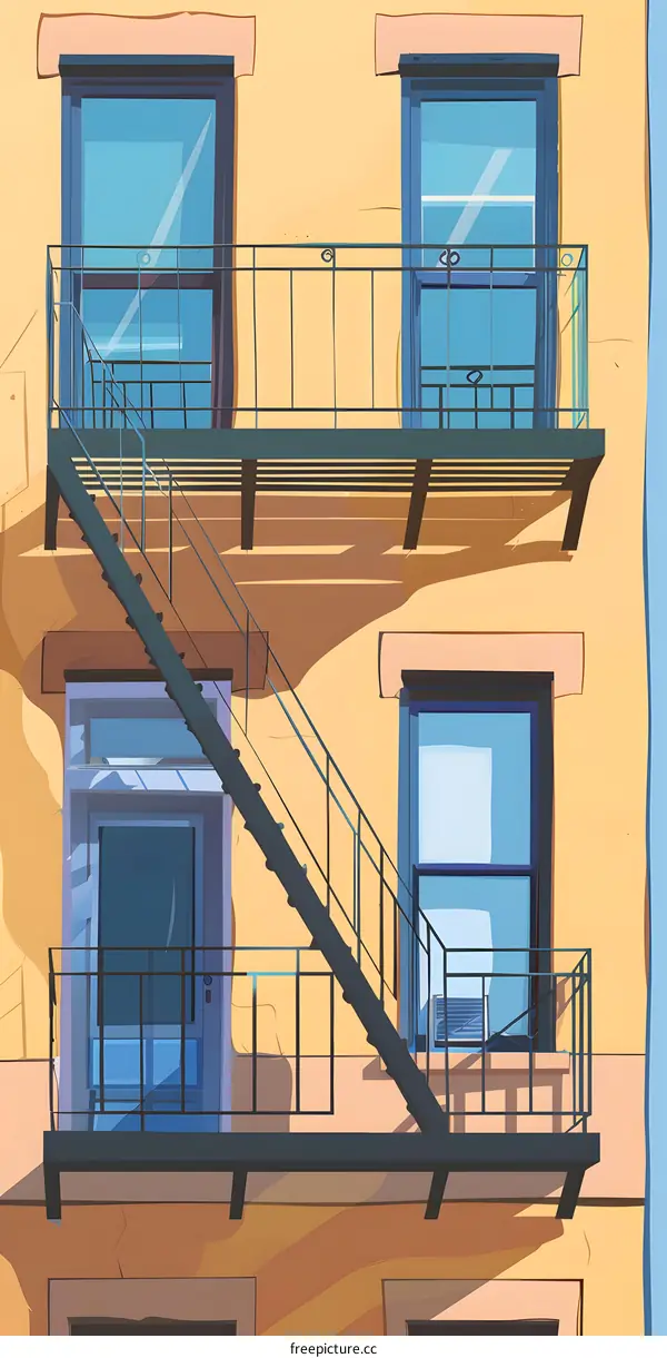 Yellow Building With Fire Escape Illustration