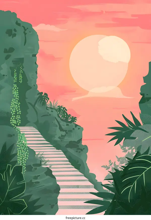 Steps Leading Up To The Sun In A Tropical Paradise