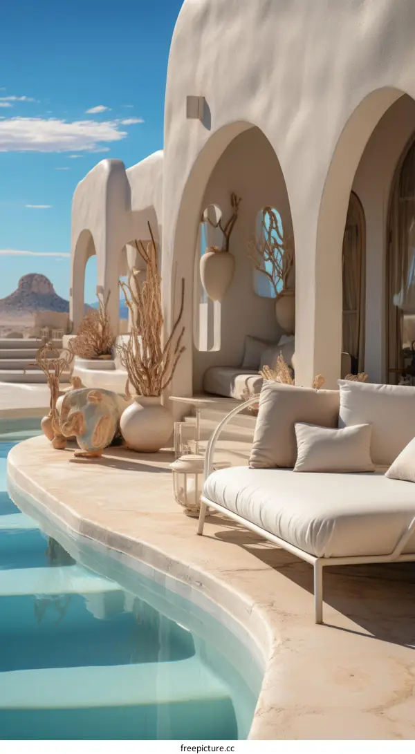 Modern luxury villa with infinity pool and desert mountain views