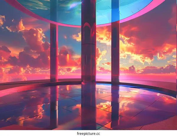 Circular Room With Scenic Sunset View