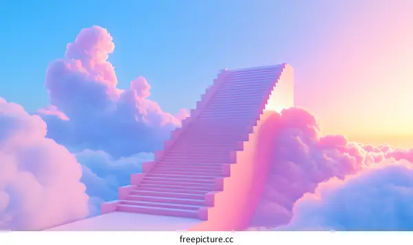 Pink Stairs To Heaven In The Clouds