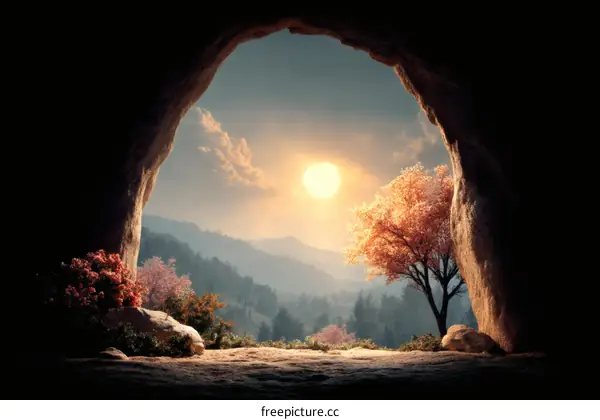 Sunrise View from a Cave Entrance