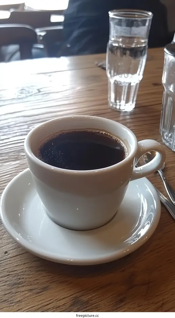 A Cup of Black Coffee on Wooden Table