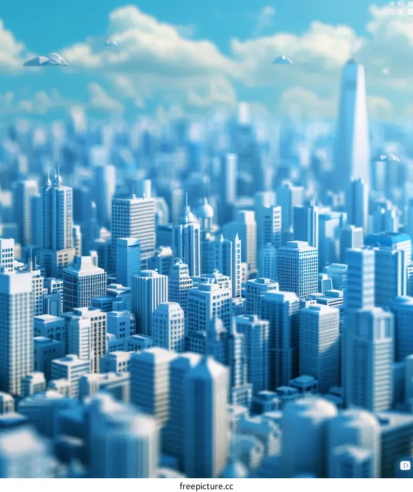 Miniature City Model in Blue and White