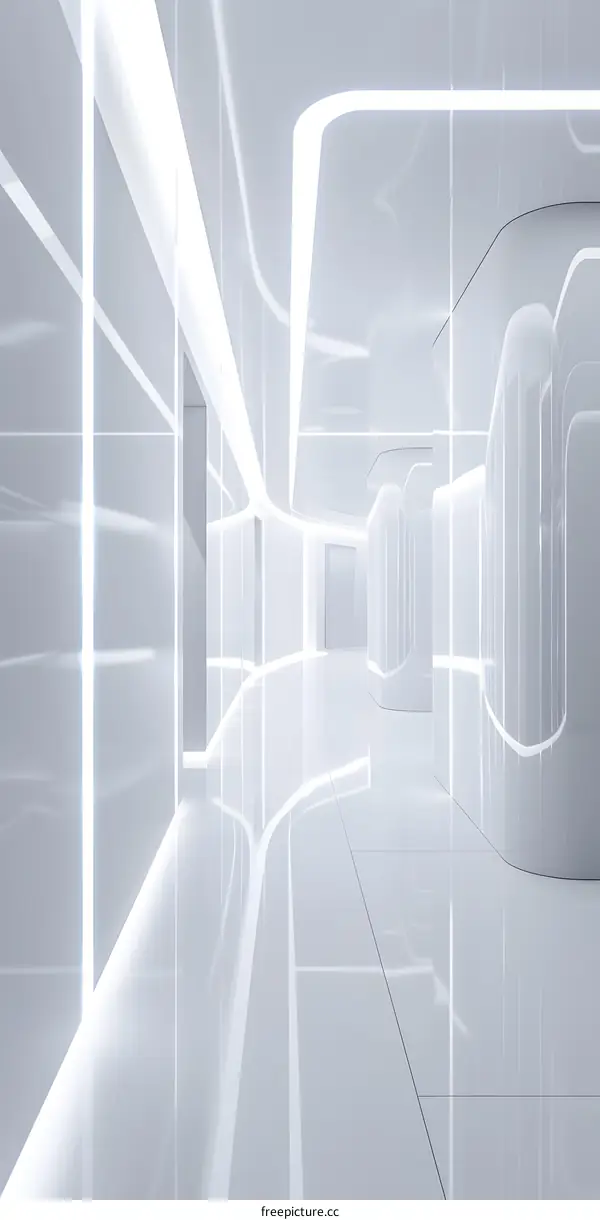 Futuristic White Interior Design Corridor With Neon Lights