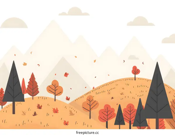 Autumn Landscape Illustration with Mountains and Trees