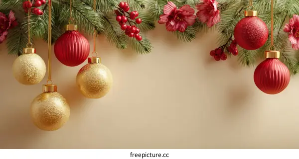 Christmas Ornaments Decorated on Beige Background