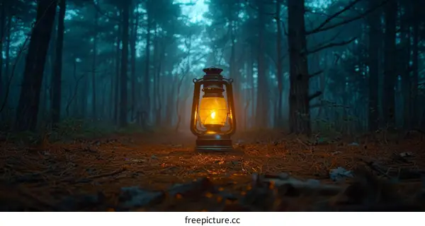 Mystical Lantern in a Dark Forest