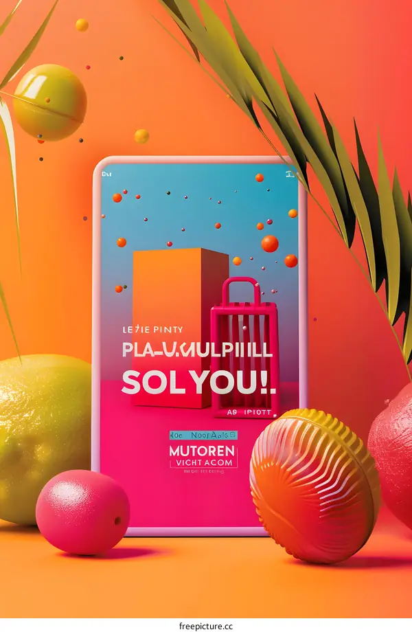 3D Abstract Graphic Design with Bright Colors and Text