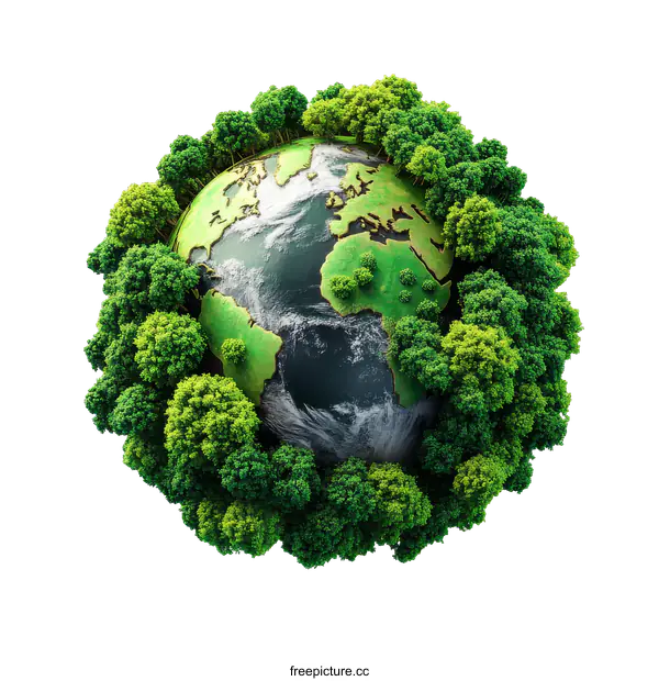 [Transparent Background PNG]Green Earth Illustration with Lush Vegetation