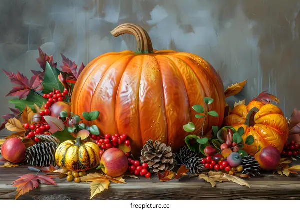 Pumpkin and Fall Leaves
