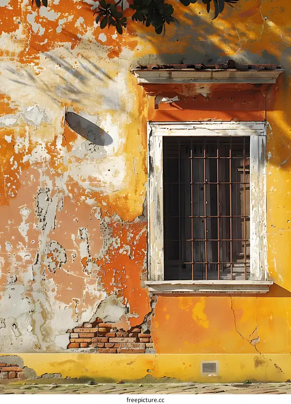 Orange Wall With Window And Bars