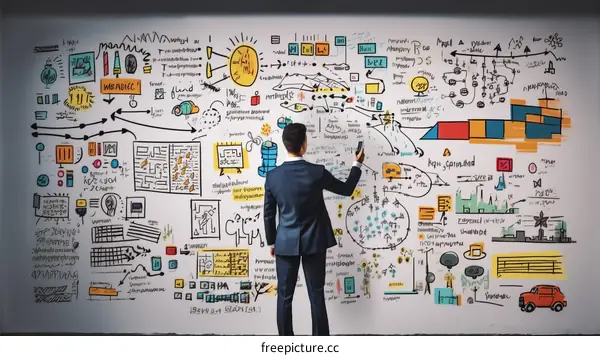 Businessman in front of a complex business plan