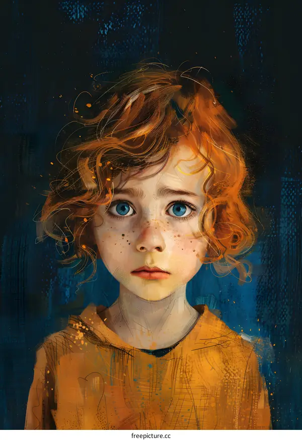 Portrait of a redheaded boy with freckles and blue eyes