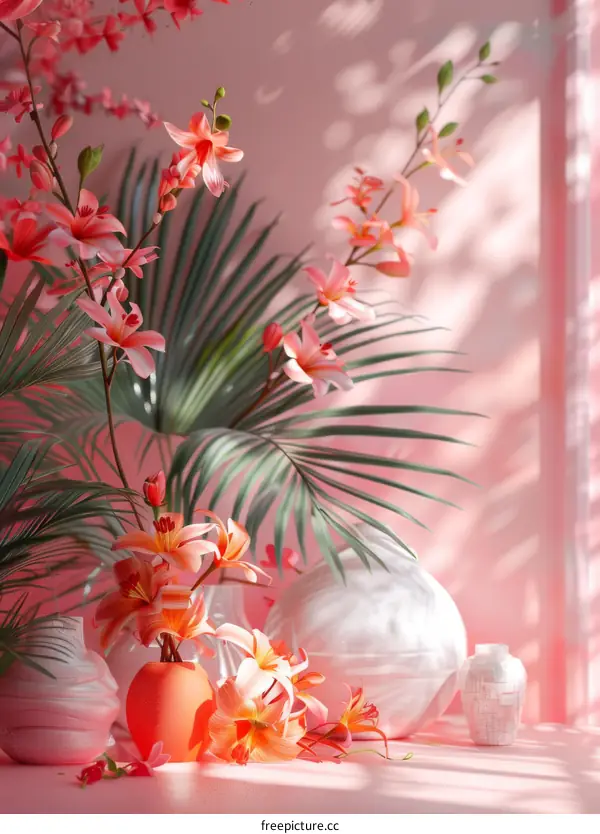 Delicate Floral Arrangement on a Pink Background