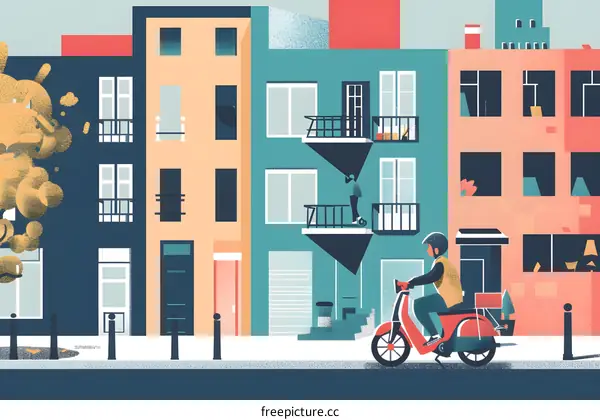 Scooter Delivery in a City Street Illustration