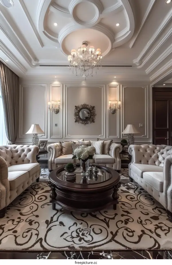 Luxurious Living Room Interior Design with Beige and Brown Sofas