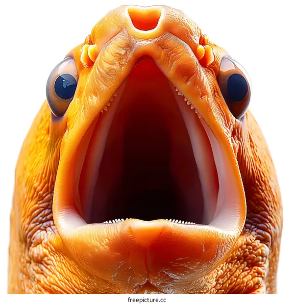 Orange Moray Eel Open Mouth Close Up