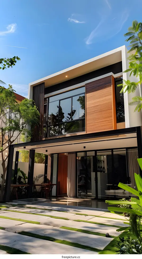 Modern Minimalist House Exterior with Wooden Facade
