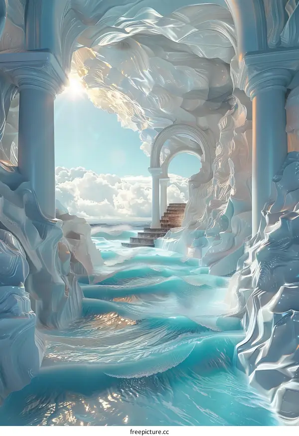 Enchanted Ice Palace with Steps and Water