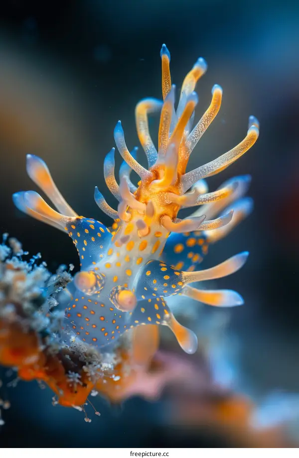 Underwater photography of a blue and orange nudibranch