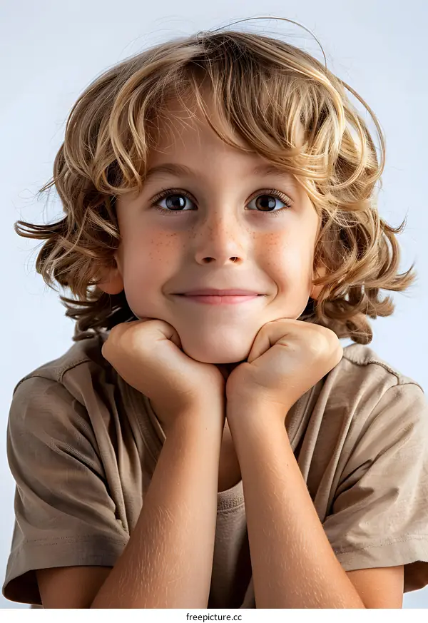 Portrait of a Happy Caucasian Boy with Freckles
