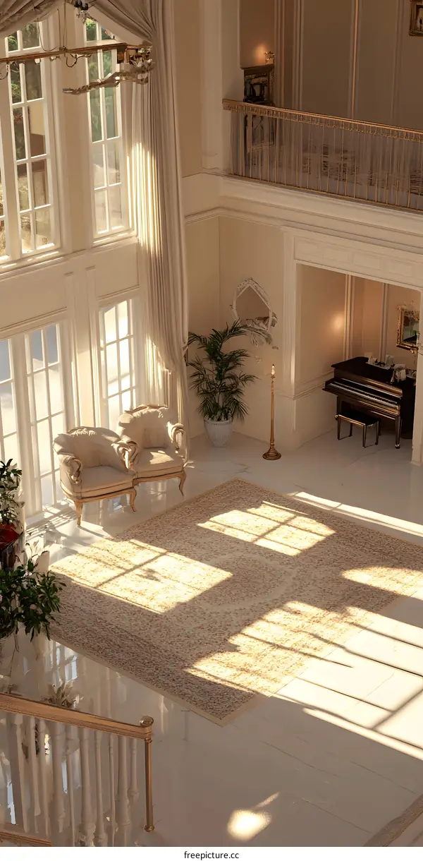 Elegant White Living Room Interior Design with Golden Accents