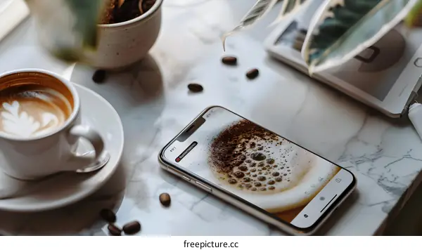 Coffee Cup Photo On Smartphone Screen