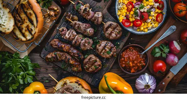 meat skewer platter with vegetables