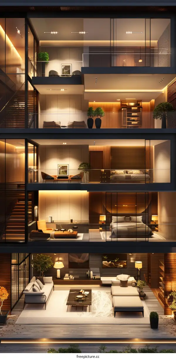 Modern House Interior Design at Night