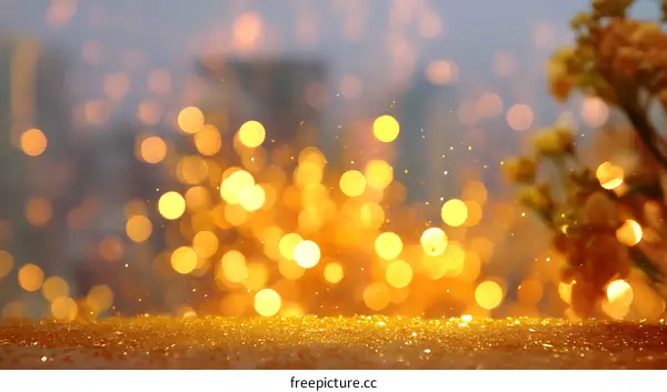 Golden Sparkling Background with Bokeh Lights