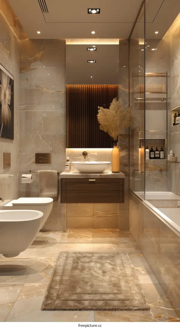 Modern Bathroom Interior Design with Marble Tiles