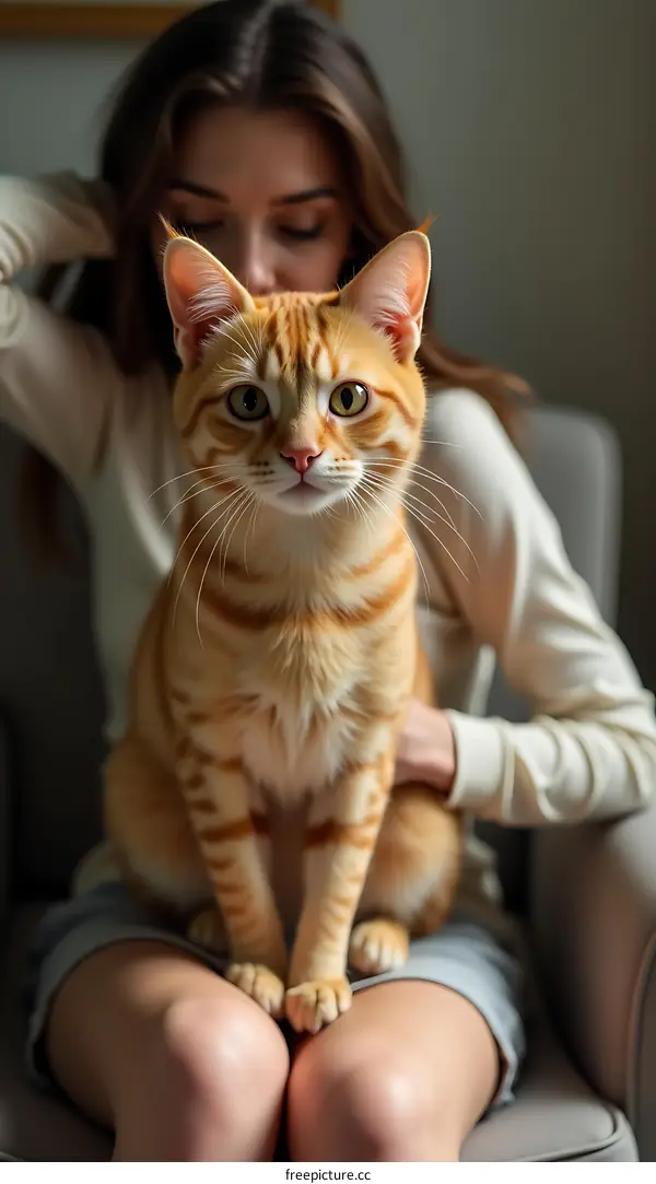 Woman Sitting on a Chair with a Cat