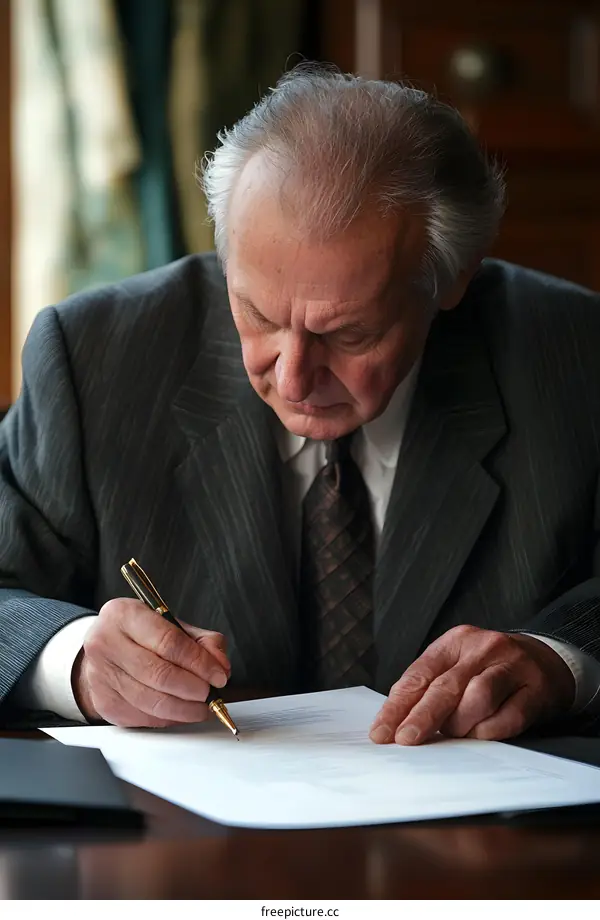 Senior Businessman Signing a Contract With a Pen