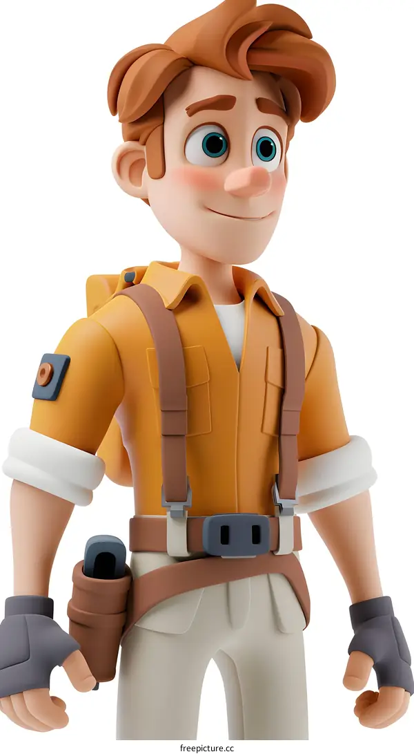 3D Illustration of a Young Male Explorer with a Backpack