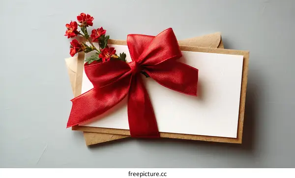 Elegant Gift Card with Red Ribbon and Flowers