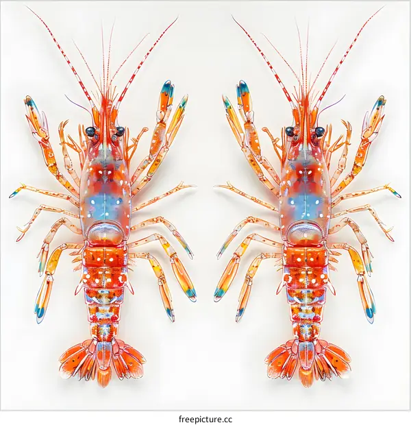 A pair of colorful crayfish